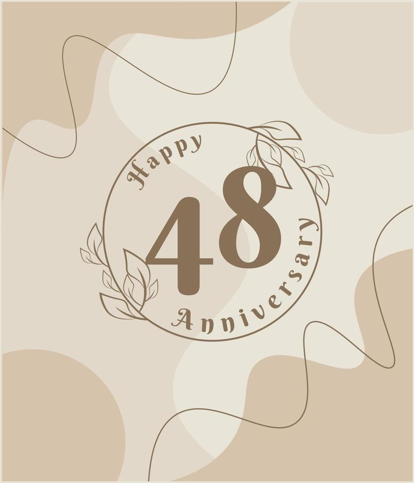 48-jähriges Jubiläum, minimalistisches Logo. braune Vektorillustration auf minimalistischem Laubschablonendesign, Blattlinienzeichnung mit abstraktem Vintage-Hintergrund. vektor