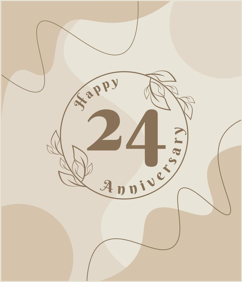 24-jähriges Jubiläum, minimalistisches Logo. braune Vektorillustration auf minimalistischem Laubschablonendesign, Blattlinienzeichnung mit abstraktem Vintage-Hintergrund. vektor