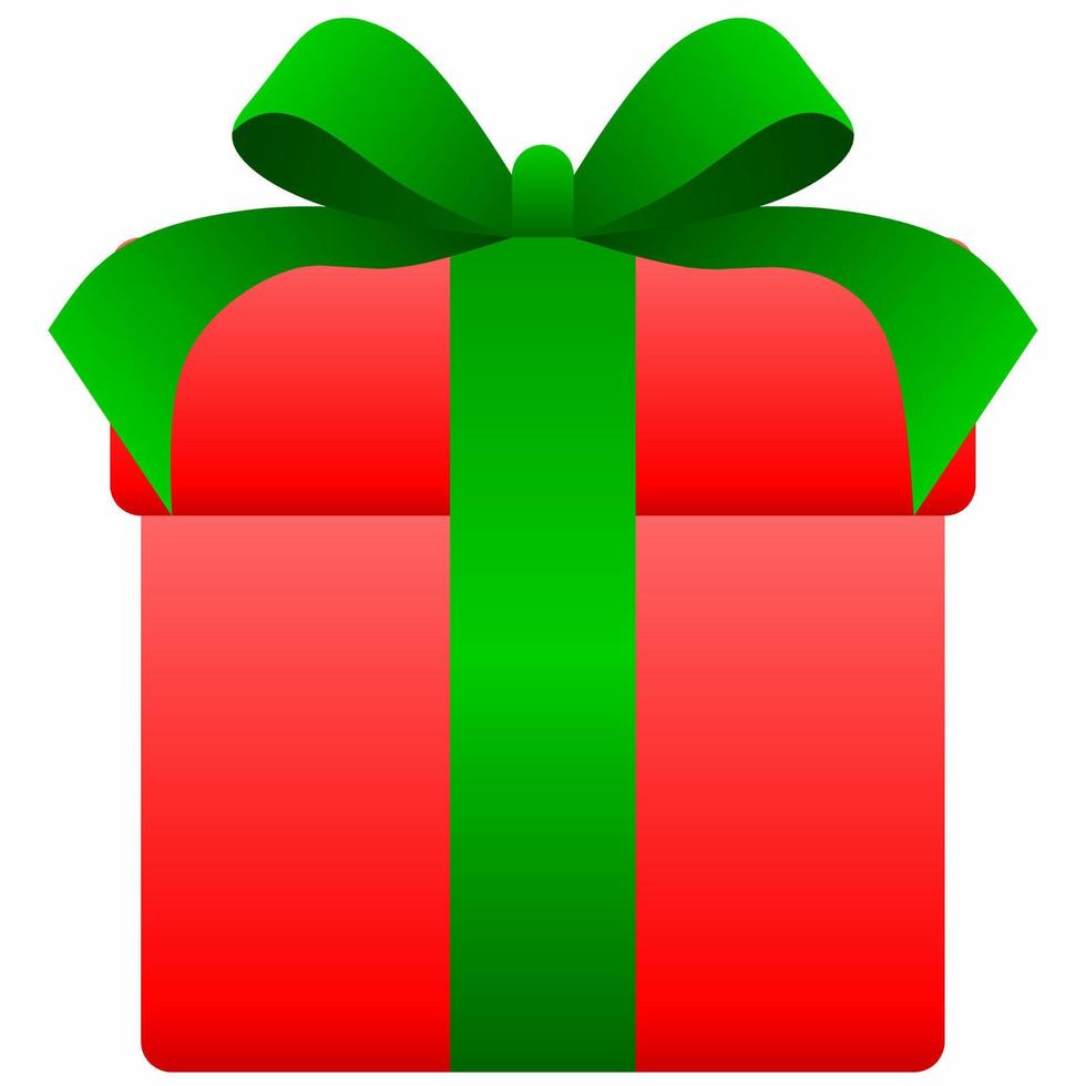 glänzende geschenkbox isolierte vektorillustration. Präsentieren Sie Vektor für Logo, Symbol, Artikel, Zubehör, Symbol, Geschäft, Design oder Dekoration. rote Geschenkbox mit grünem Band