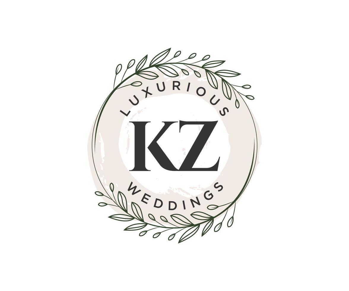 kz initialer brev bröllop monogram logotyper mall, hand dragen modern minimalistisk och blommig mallar för inbjudan kort, spara de datum, elegant identitet. vektor