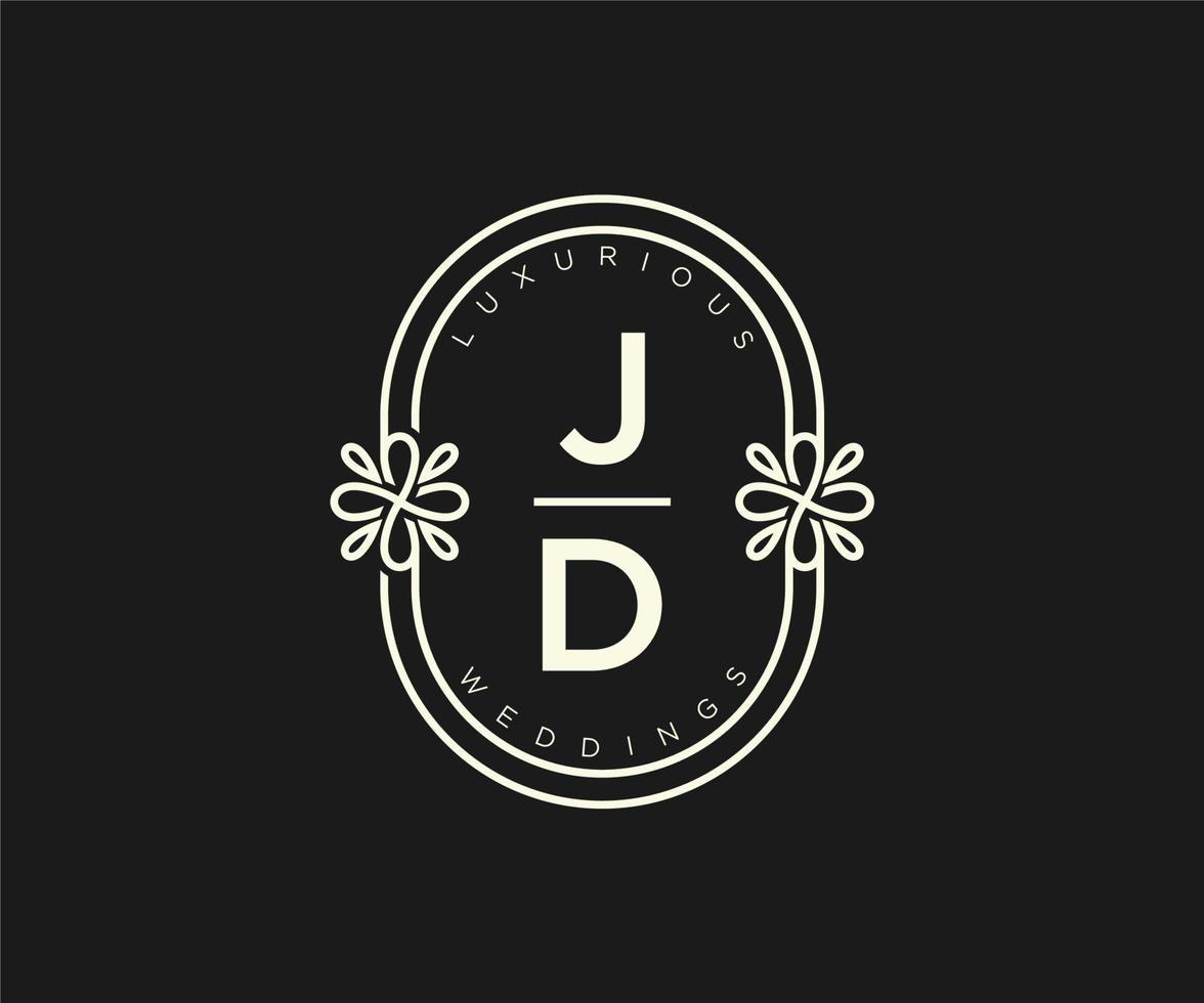 jd initialen brief hochzeitsmonogramm logos vorlage, handgezeichnete moderne minimalistische und florale vorlagen für einladungskarten, datum speichern, elegante identität. vektor