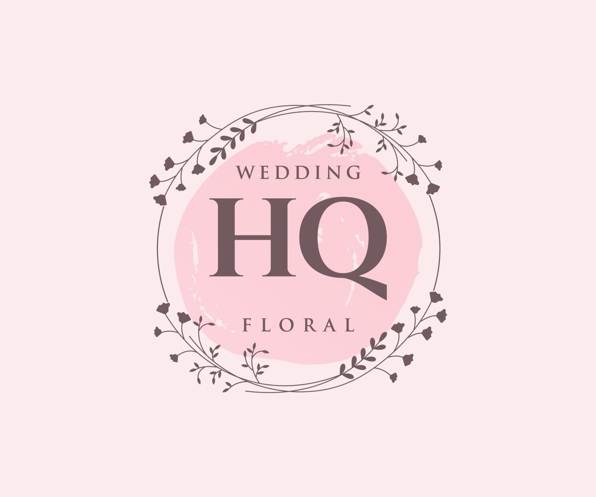 hq initialer brev bröllop monogram logotyper mall, hand dragen modern minimalistisk och blommig mallar för inbjudan kort, spara de datum, elegant identitet. vektor