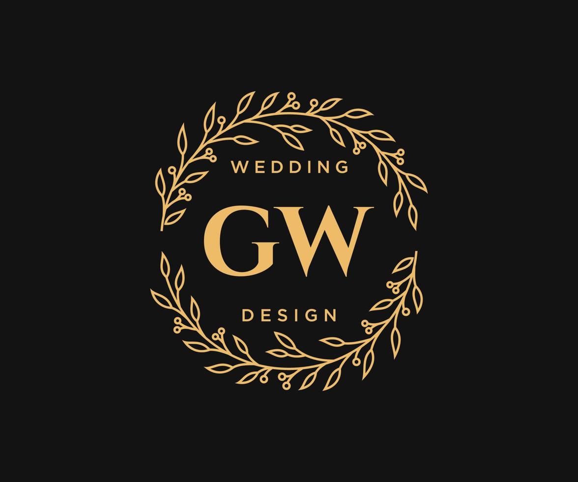 gw initialen brief hochzeitsmonogramm logos sammlung, handgezeichnete moderne minimalistische und florale vorlagen für einladungskarten, save the date, elegante identität für restaurant, boutique, café im vektor