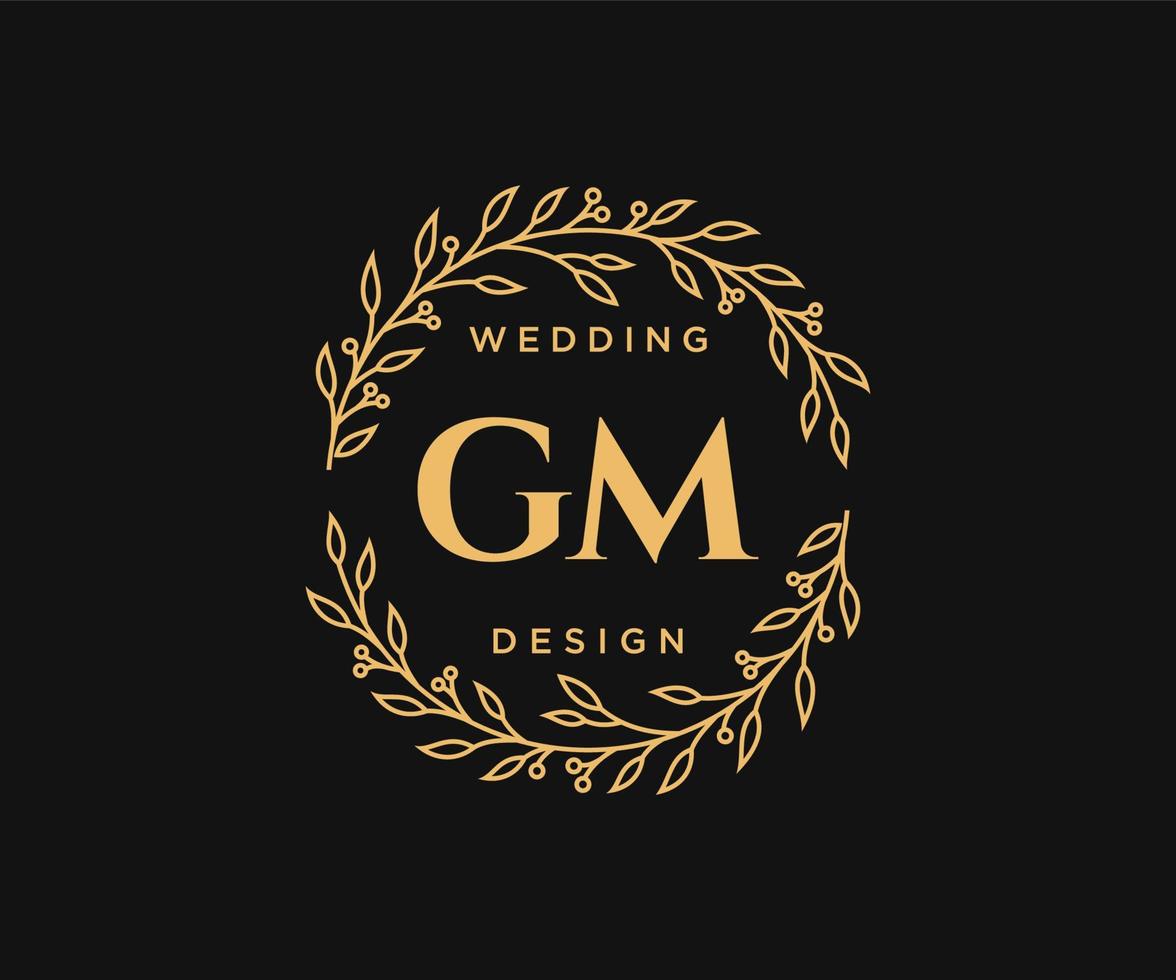 gm initialen brief hochzeitsmonogramm logos sammlung, handgezeichnete moderne minimalistische und florale vorlagen für einladungskarten, save the date, elegante identität für restaurant, boutique, café im vektor