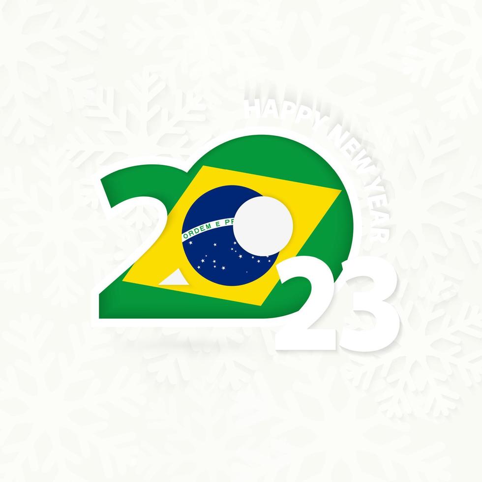 neues jahr 2023 für brasilien auf schneeflockenhintergrund. vektor