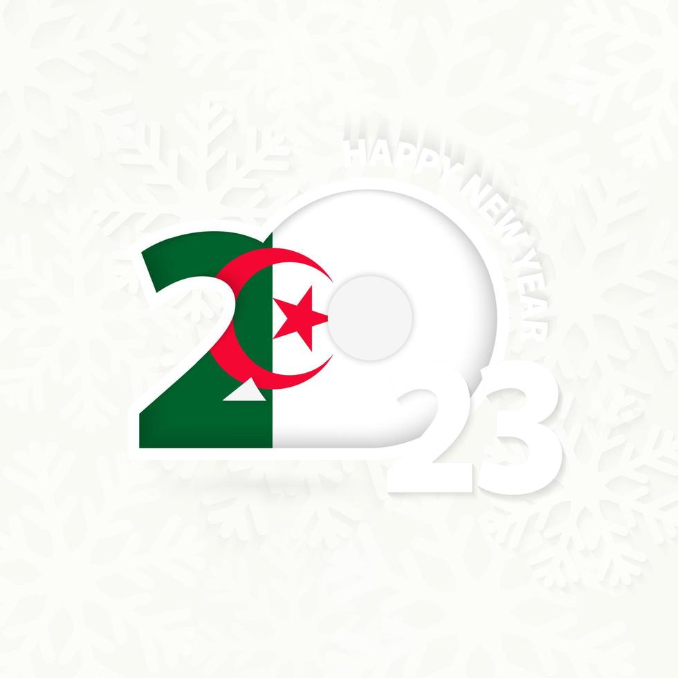 neues jahr 2023 für algerien auf schneeflockenhintergrund. vektor