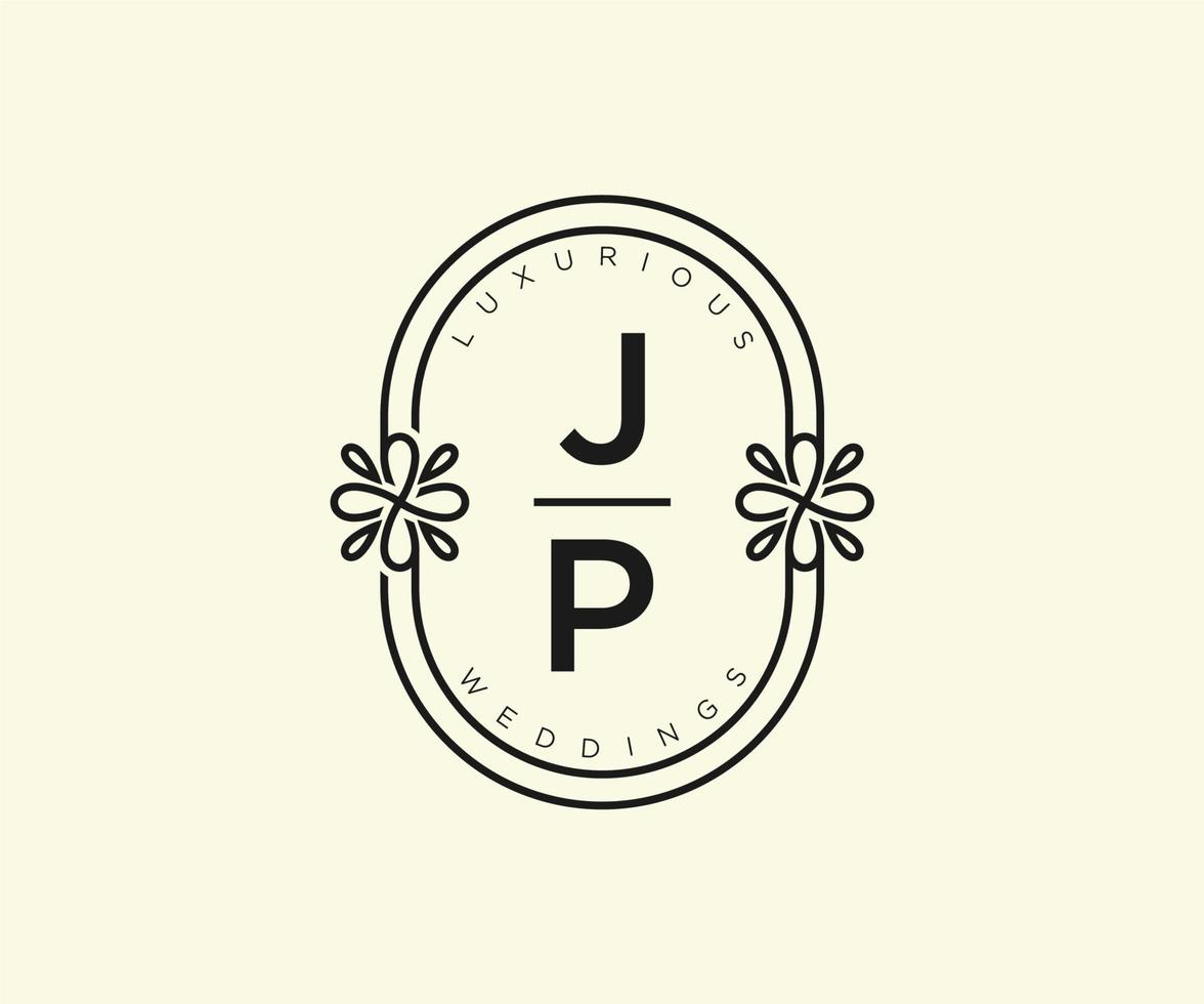 jp Initialen Brief Hochzeit Monogramm Logos Vorlage, handgezeichnete moderne minimalistische und florale Vorlagen für Einladungskarten, Datum speichern, elegante Identität. vektor