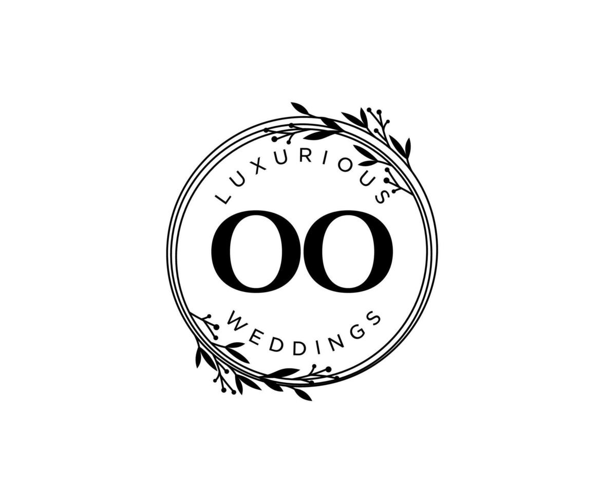 oo initialer brev bröllop monogram logotyper mall, hand dragen modern minimalistisk och blommig mallar för inbjudan kort, spara de datum, elegant identitet. vektor