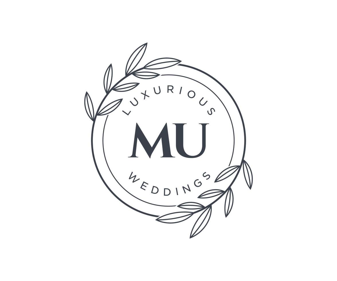 mu Initialen Brief Hochzeit Monogramm Logos Vorlage, handgezeichnete moderne minimalistische und florale Vorlagen für Einladungskarten, Datum speichern, elegante Identität. vektor