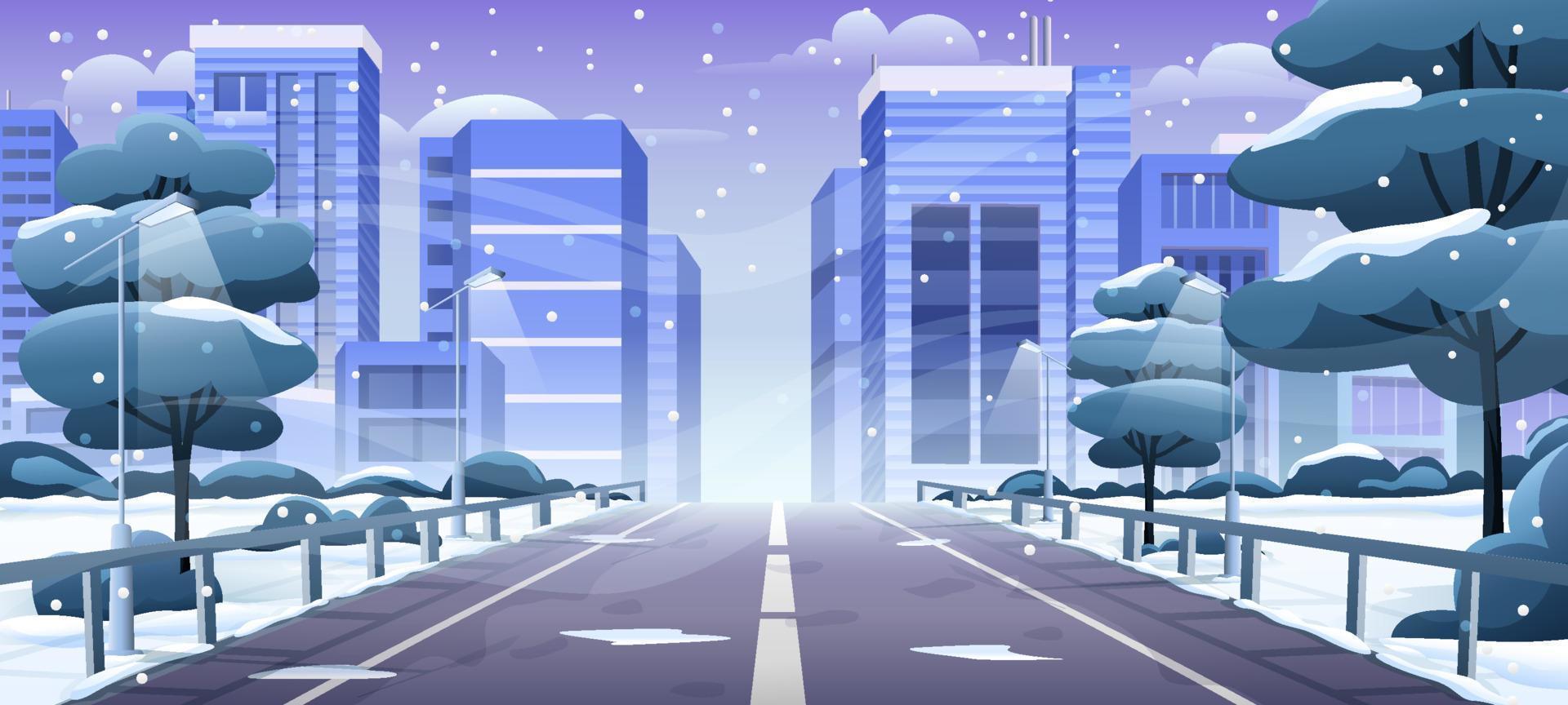 landskap snöig vinter- stad landskap bakgrund vektor