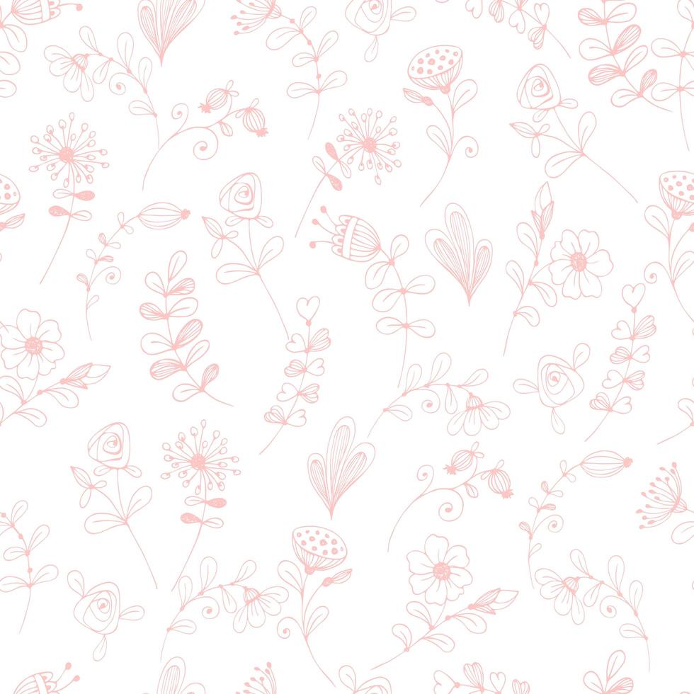 rosa Blumen des Gekritzelblumenmusters auf einem weißen Hintergrund. vektor