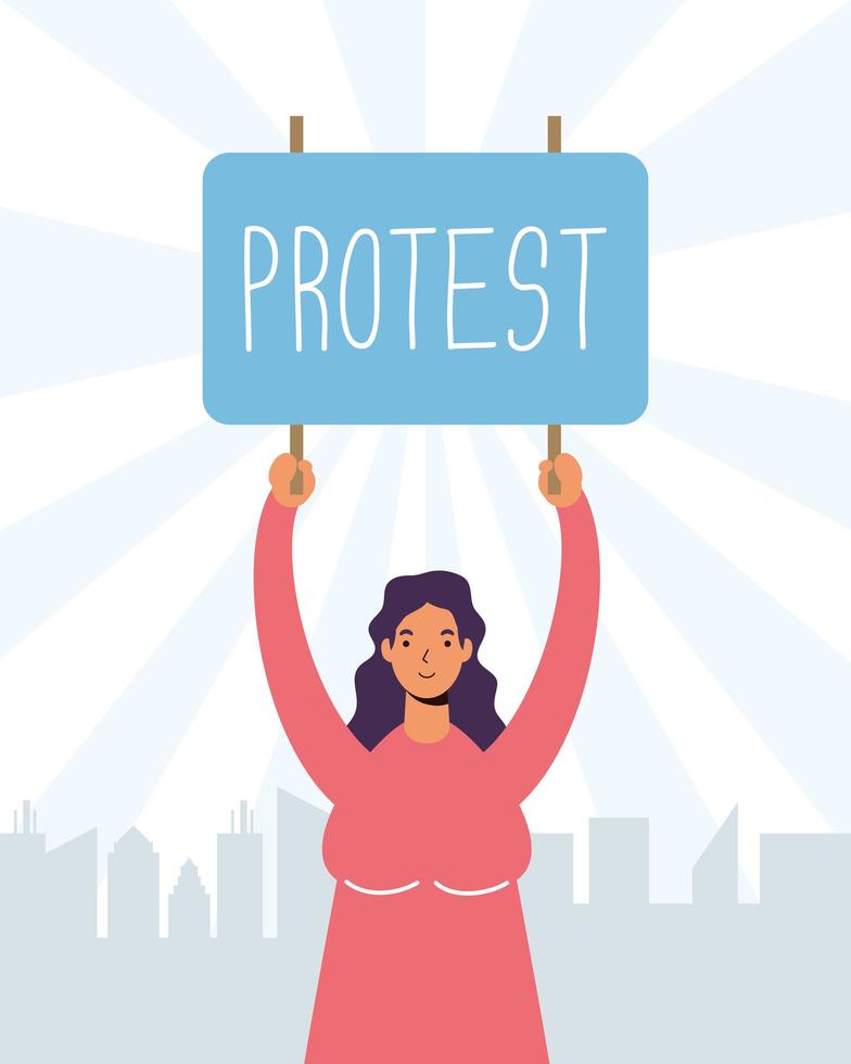 Frau hält ein Schild, um zu protestieren vektor