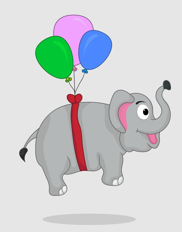elefant, der mit ballon fliegt, sieht glücklich aus mit einem lächeln auf seinem gesicht vektor