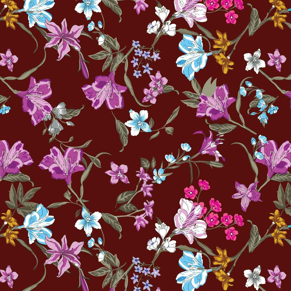 Nahtloses Blumenmuster im Vektor. Wilde Blumen, Blätter, Zweige, Süßigkeiten wiederholen das Muster-Design-Set. Handgemacht. Tapete, Stoff oder Design aus Geschenkpapier. vektorillustration.druck für bettwäsche. vektor