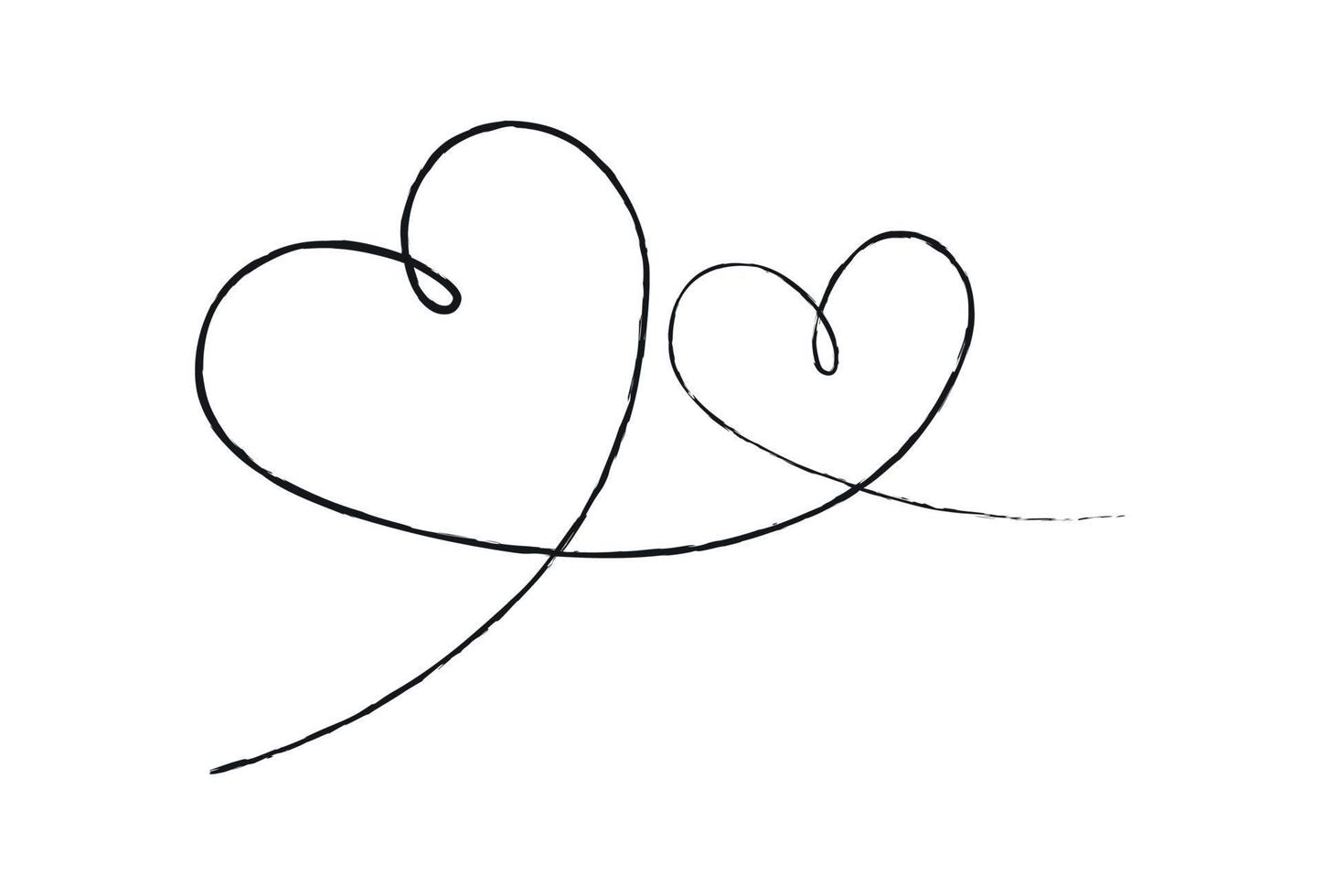 schwarze dünne Linien zwei Liebesherzen auf weißem Hintergrund - Vektor