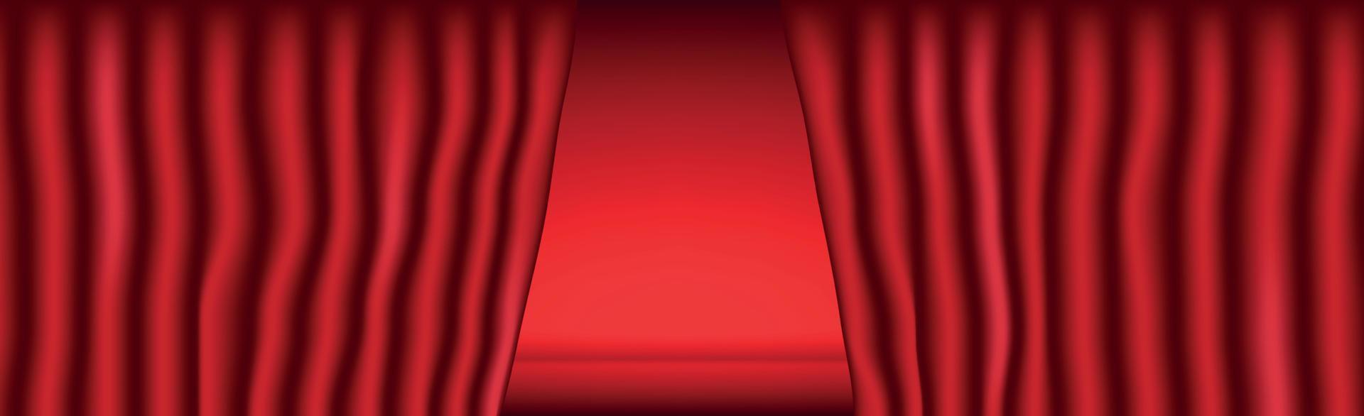 röd öppning teater ridå, panorama- bakgrund mall - vektor