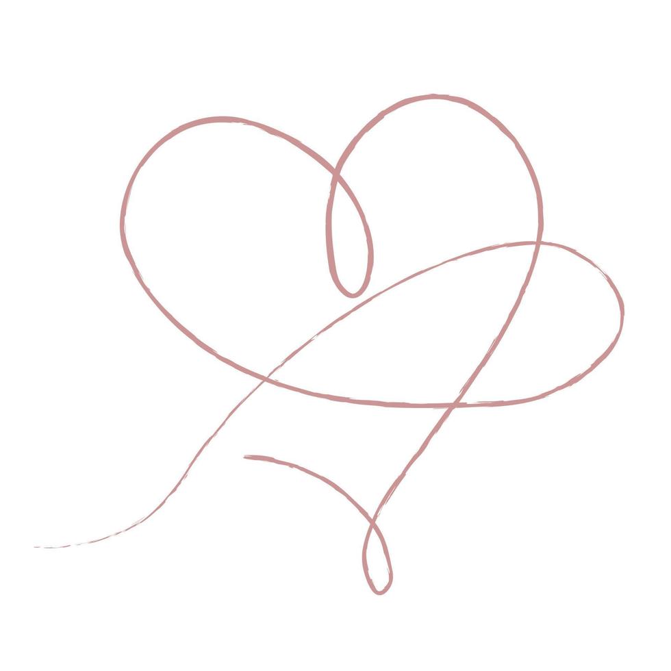 hand skiss teckning rosa linje hjärta, kärlek klotter isolerat på vit bakgrund - vektor