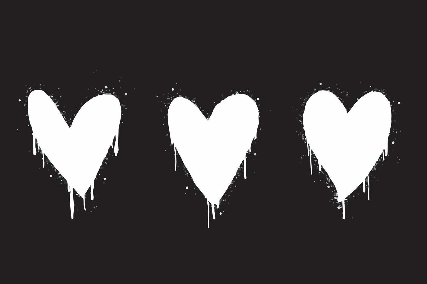 Set von Graffiti-Herzen-Schildern, die in Weiß auf Schwarz gesprüht werden. Liebesherz-Drop-Symbol. isoliert auf weißem Hintergrund. Vektor-Illustration vektor