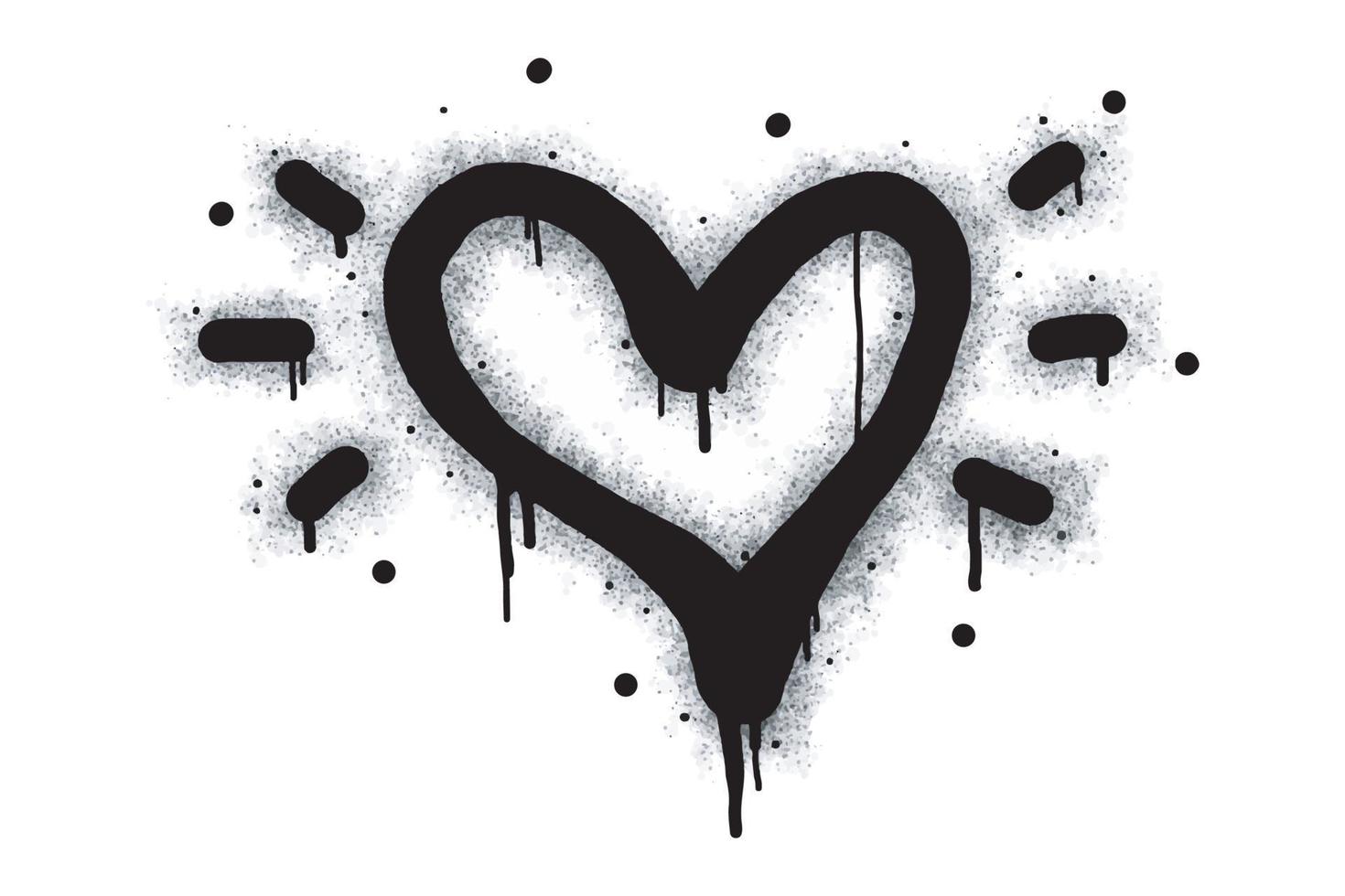 spray målad graffiti hjärta ikon sprutas isolerat med en vit bakgrund. graffiti kärlek ikon med över spray i svart över vit. vektor illustration.