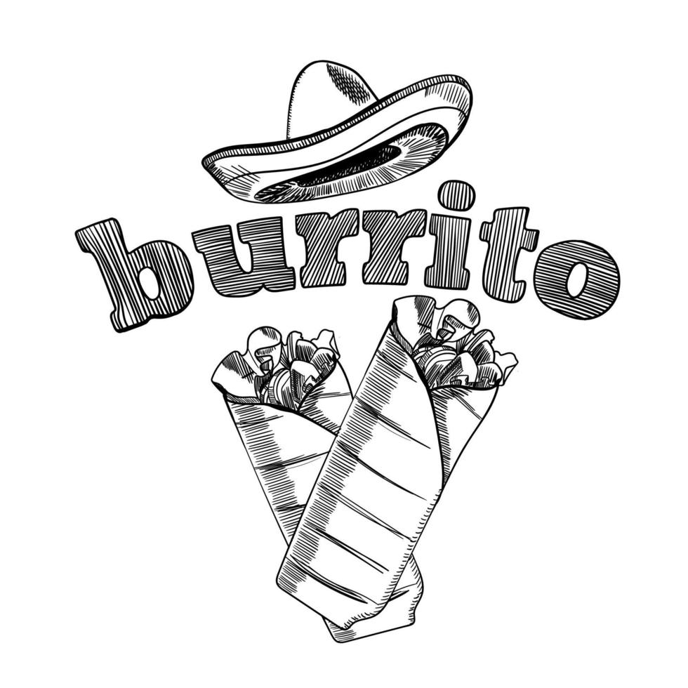 hand dragen skiss stil burrito slå in. traditionell mexikansk kök illustration. snabb mat. gata mat teckning. bäst för restaurang meny och paket design. vektor illustration.