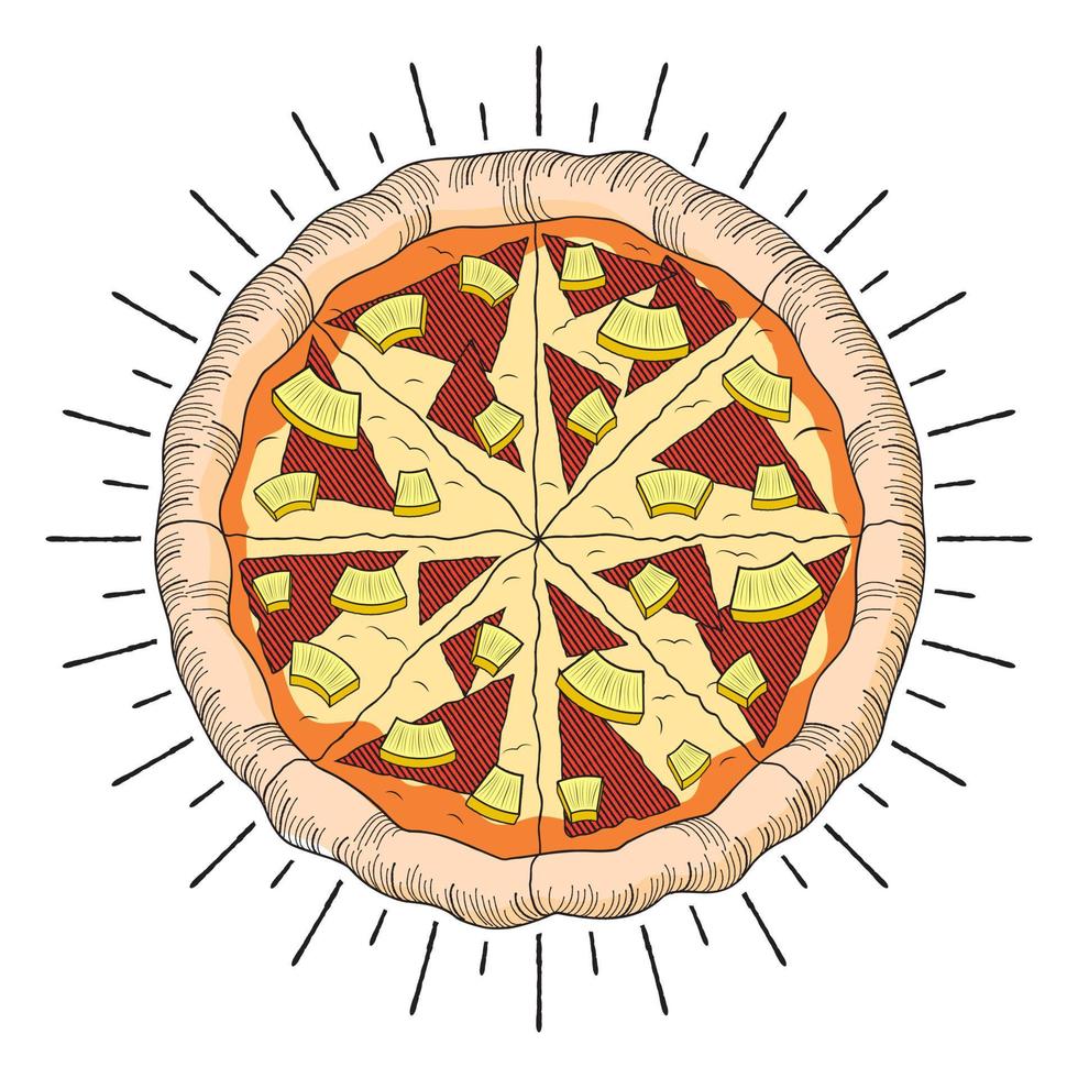 hawaiianische pizza mit ananasillustration vektor