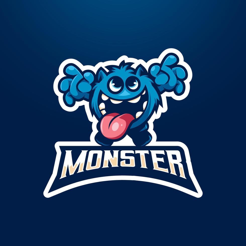 söt Lycklig monster esport logotyp design illustration vektor för team sporter gaming