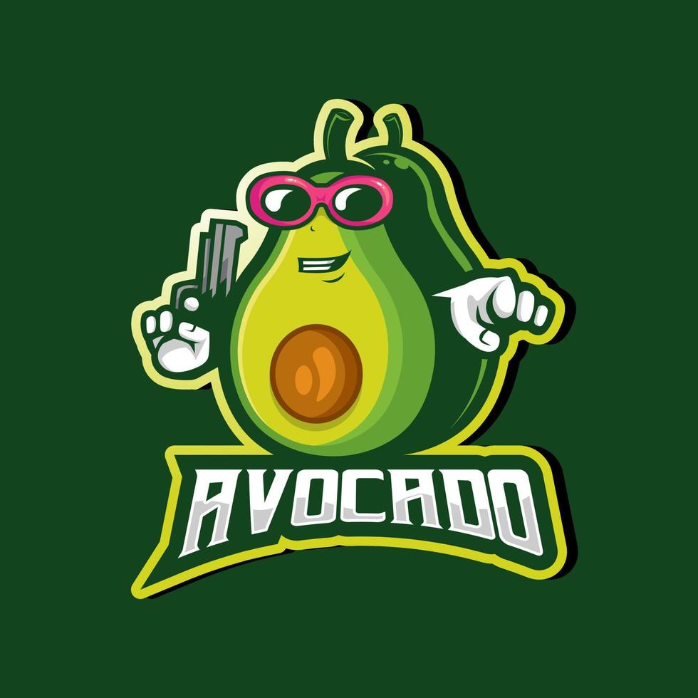 Avocado-Holding-Gun-Vektor-Illustration für Maskottchen-Logo oder Aufkleber vektor