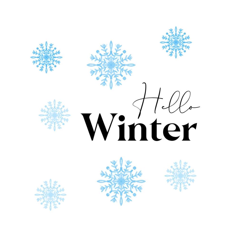 hallo wintertext mit stilisierter schneeflockenillustrationsblaufarbe auf weiß vektor