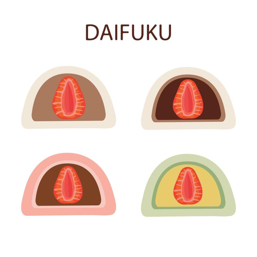 Daifuku-Vektor. Daifuku auf weißem Hintergrund. Daifuku ist ein japanisches Dessert. sammlung verschiedener daifuku mochi vektor