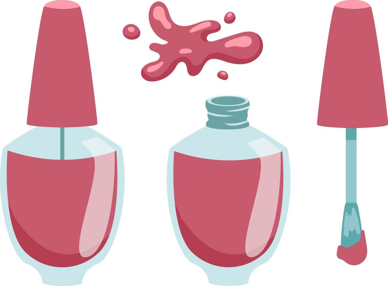 Maniküre rotes Nagellackset. Nagellackflasche und Pinsel isoliert auf weißem Hintergrund flachen Stil vektor