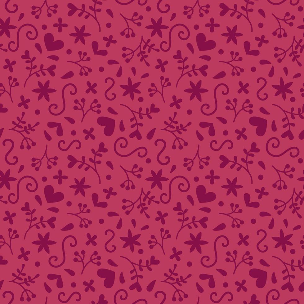 nahtloses monochromes romantisches muster im doddle-stil auf viva magenta pantone-farbhintergrund. Valentinstag, Hochzeit, Muttertag vektor