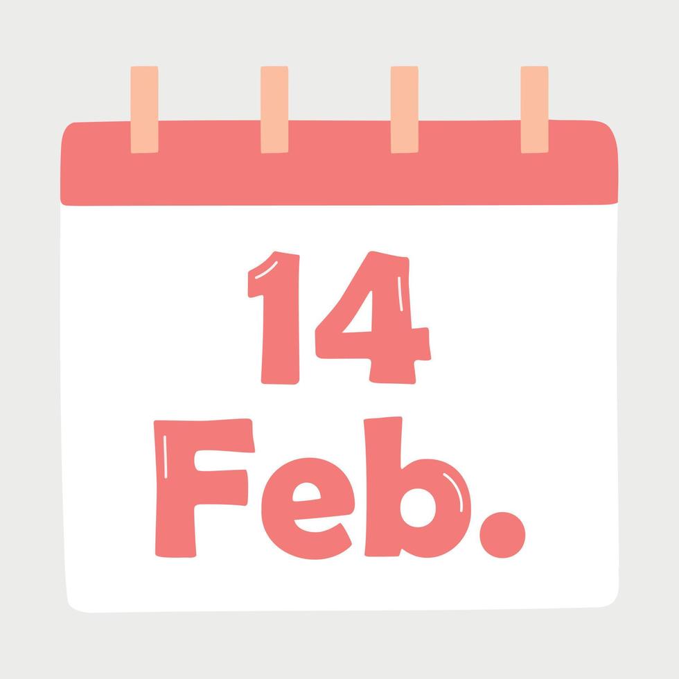 Kalender, 14. Februar für Grußkarten, Poster, Aufkleber und saisonales Design. vektor