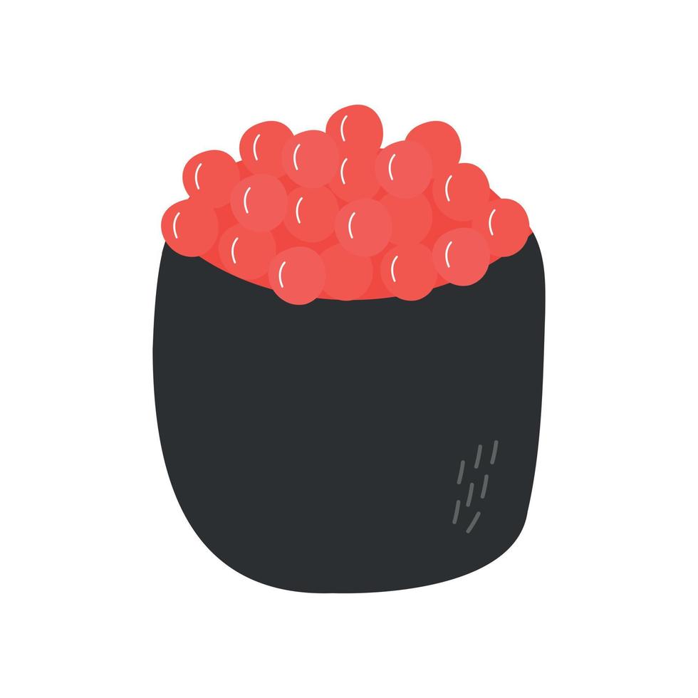 tecknad serie röd kaviar gunkan sushi. japansk kök, traditionell mat vektor