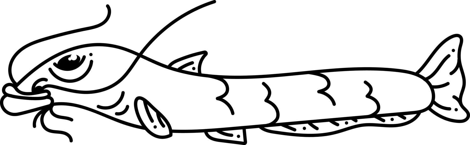 havskatt klotter. söt enda hav häst med leende. tecknad serie vit och svart vektor illustration.