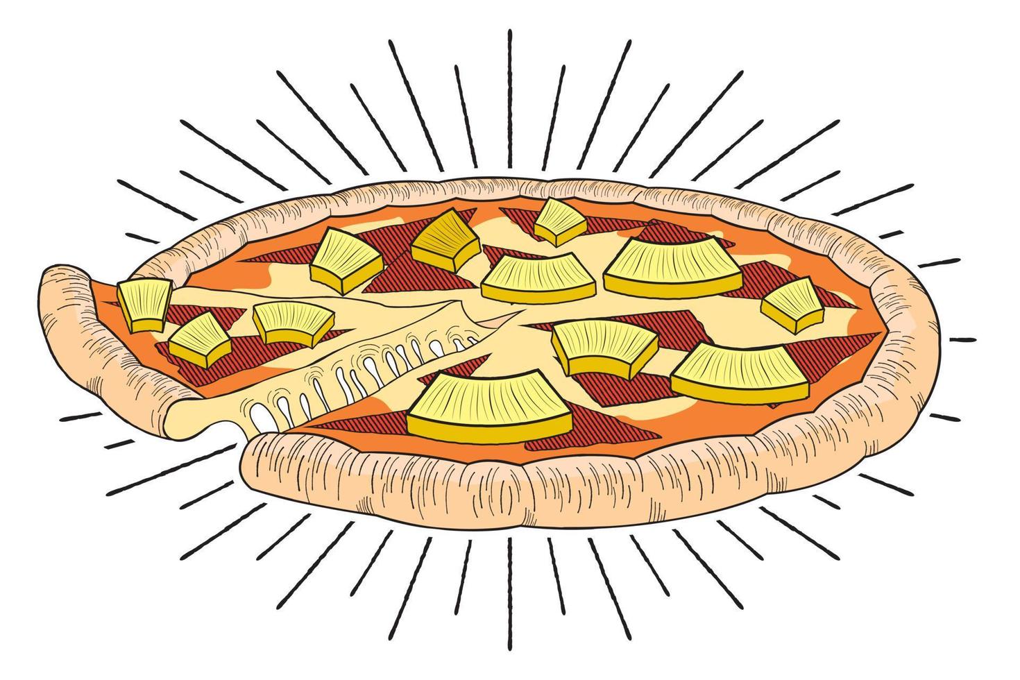 hawaiianische pizza mit ananasillustration vektor