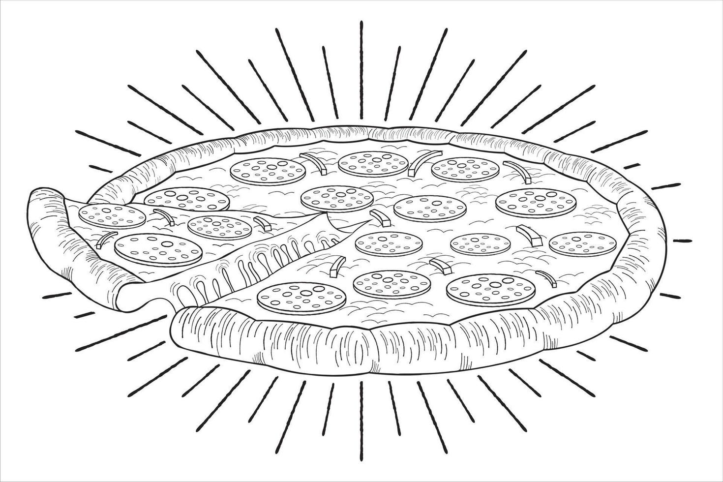 Pizza mit Peperoni und Zwiebeln - Prinzipdarstellung vektor