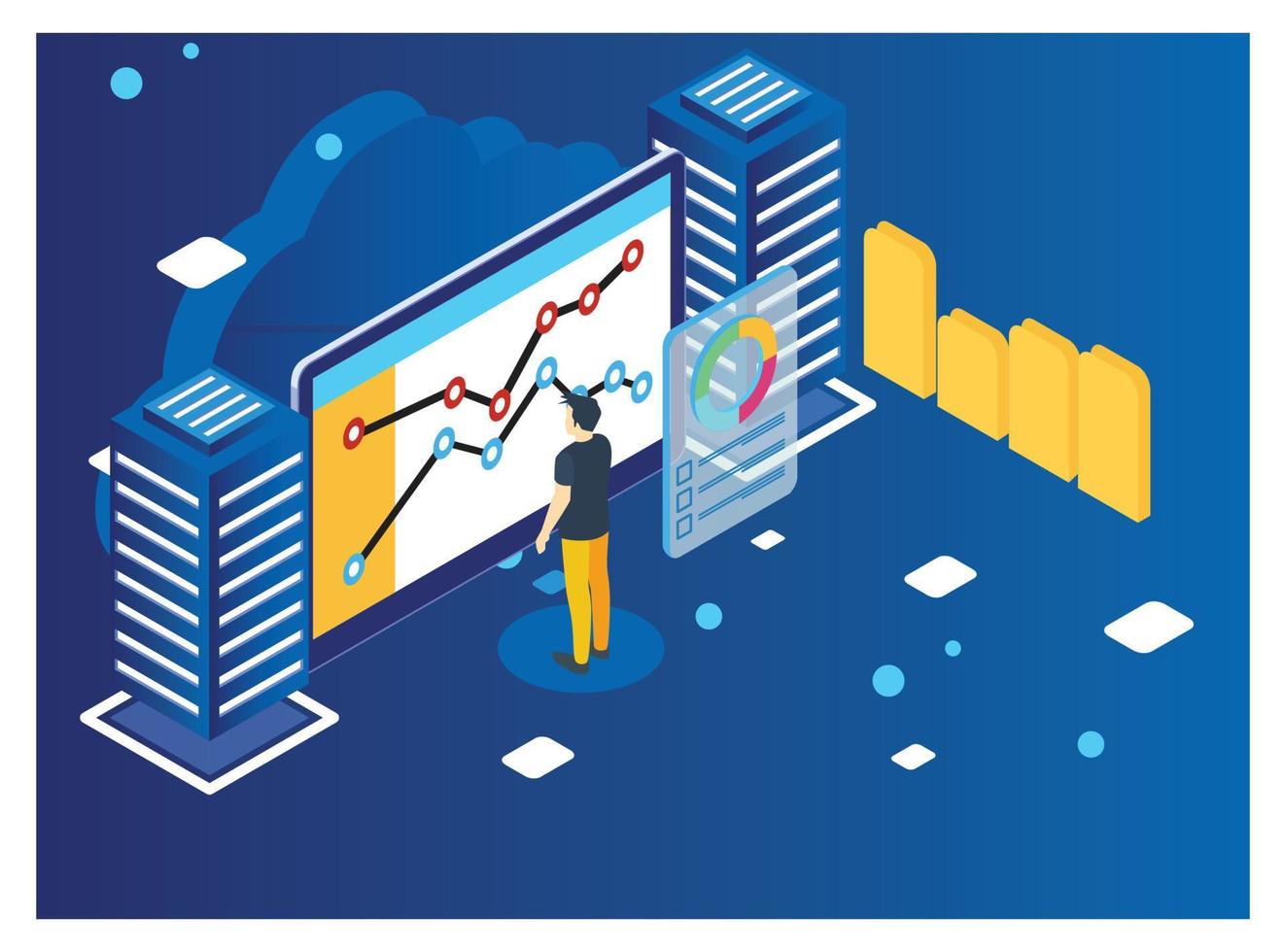 modern isometrisk data analys illustration, webb banderoller, lämplig för diagram, infografik, bok illustration, spel tillgång, och Övrig grafisk relaterad tillgångar vektor