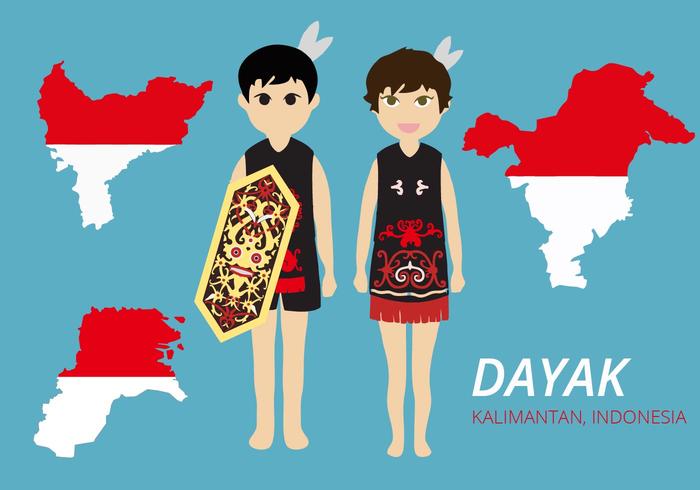 Free Dayak Paar trägt traditionellen Kleid Vektor