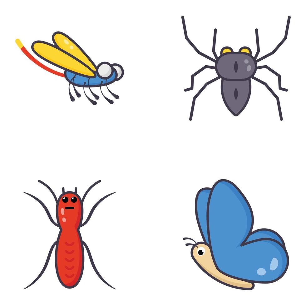 moderne fliegende insekten flache symbole packen vektor