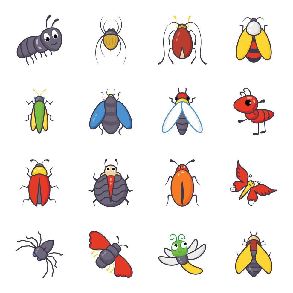 stank buggar och flygande insekter platt ikoner vektor