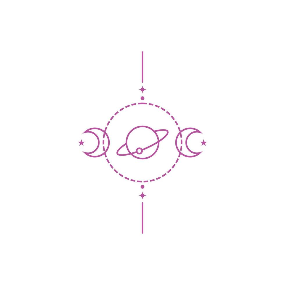 eps10 rosa Vektor solar Raumstation Linie Kunstsymbol oder Logo isoliert auf weißem Hintergrund. Planeten drehen sich um das Umrisssymbol in einem einfachen, flachen, trendigen, modernen Stil für Ihr Website-Design und Ihre mobile App