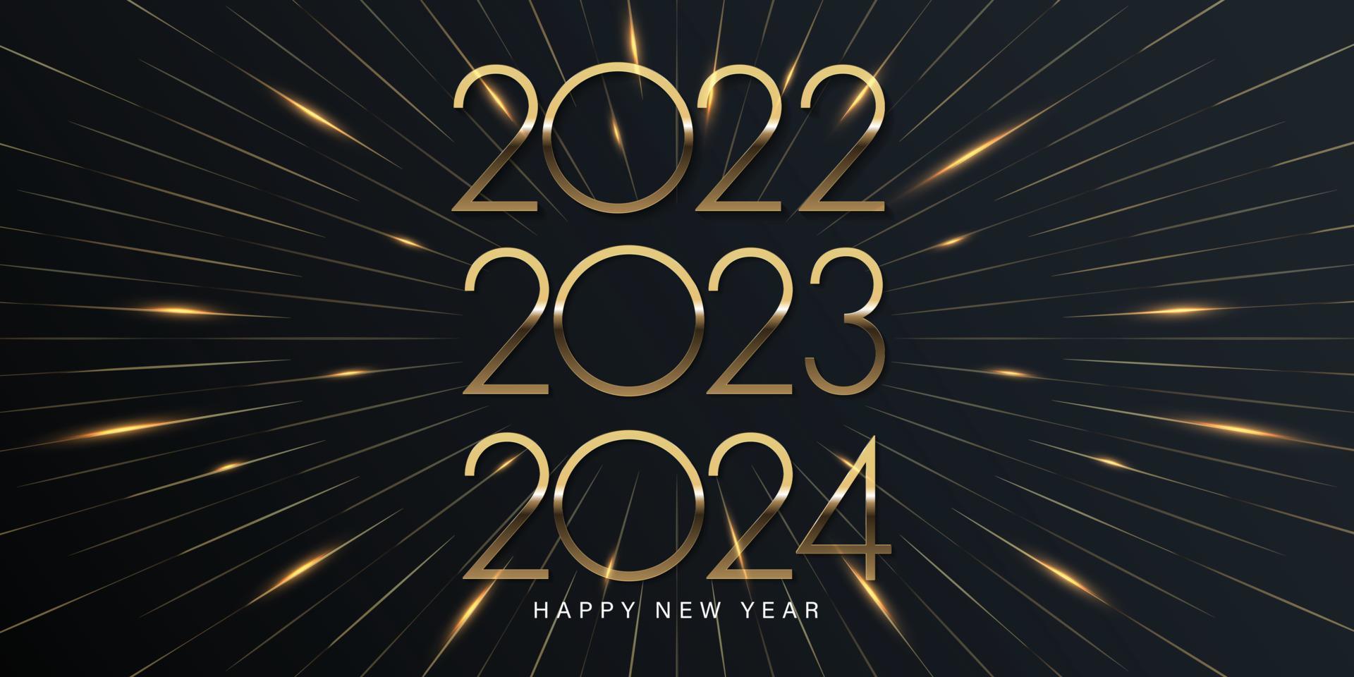 2023 frohes neues Jahr elegantes Design - Vektorgrafik von goldenen 2023 Logonummern auf schwarzem Hintergrund - perfekte Typografie für 2023 Save the Date Luxusdesigns und Neujahrsfeier. vektor