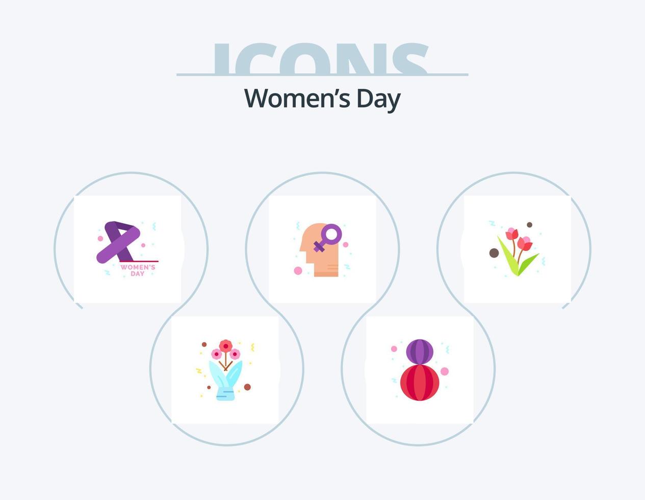 kvinnor dag platt ikon packa 5 ikon design. blomma. homofil. medvetenhet. kön. vektor