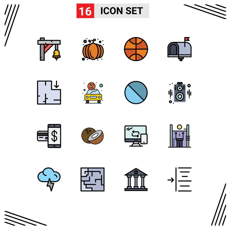 Stock Vektor Icon Pack mit 16 Linienzeichen und Symbolen für Schema Apartment Basketball in Box kontaktieren Sie uns editierbare kreative Vektordesign-Elemente