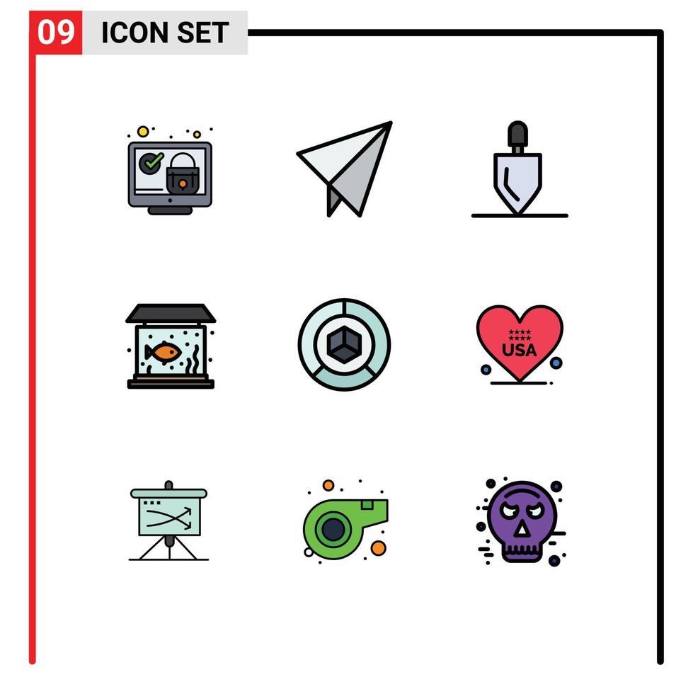 9 universelle Filledline-Flachfarben für Web- und mobile Anwendungen Diagrammanalyse Gartenbecken Lebende editierbare Vektordesign-Elemente vektor