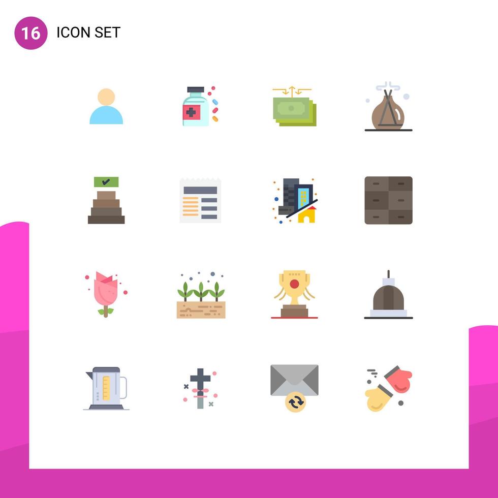 piktogram uppsättning av 16 enkel platt färger av dokumentera kolla upp mark pengar Framgång labb grön redigerbar packa av kreativ vektor design element