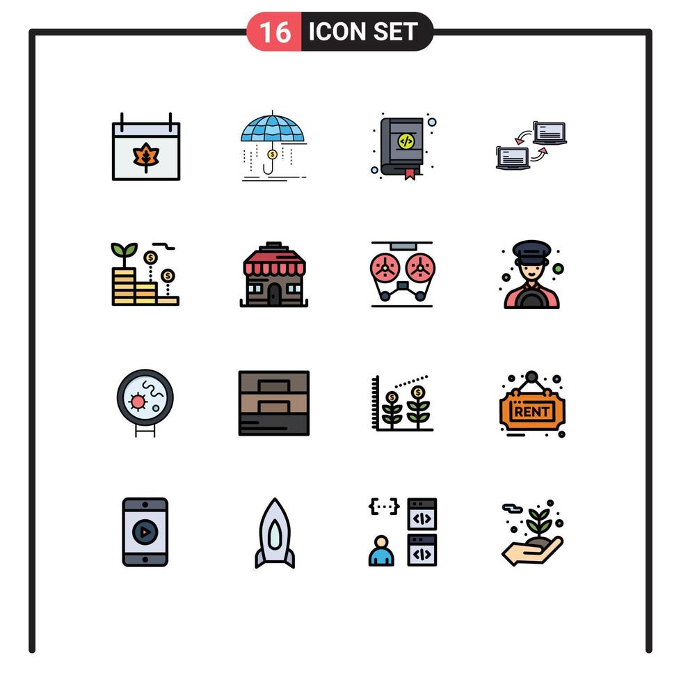 16 thematische Vektor-Flachfarben gefüllte Linien und editierbare Symbole des Netzwerkverbindungsschutzes Computerdesign editierbare kreative Vektordesign-Elemente vektor