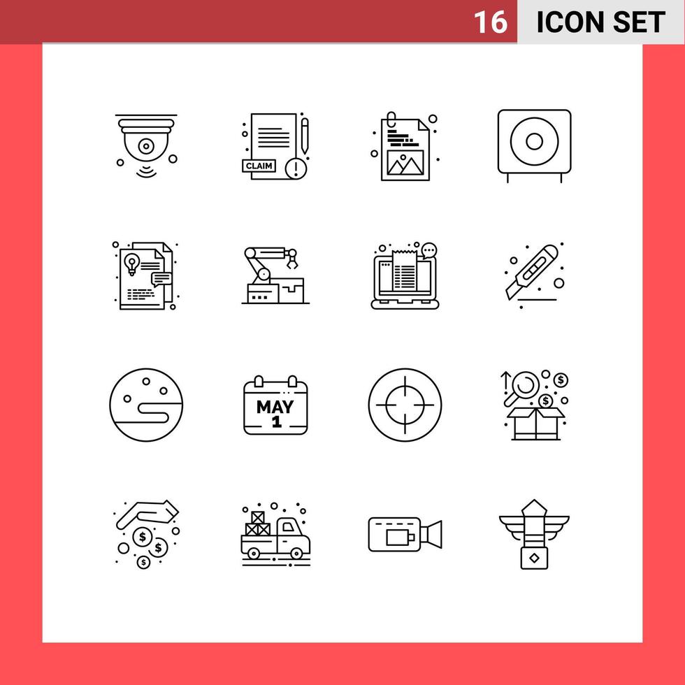 Stock Vector Icon Pack mit 16 Zeilenzeichen und Symbolen für Layout-Subwoofer-Entwicklungsprodukte Geräte editierbare Vektordesign-Elemente