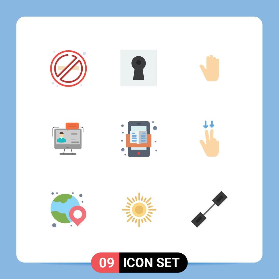 Gruppe von 9 modernen flachen Farben für Online-Dialog Körpersprache Beratung Chat editierbare Vektordesign-Elemente vektor