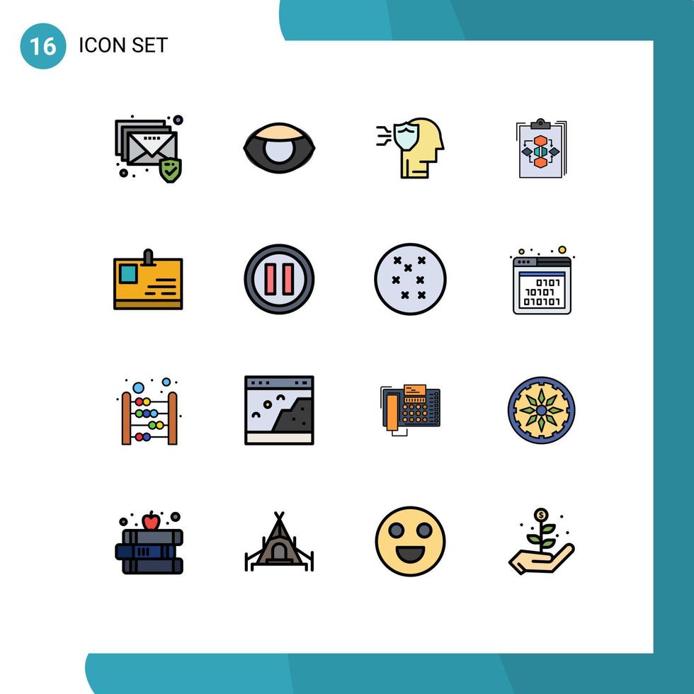16 universelle, flache, farbig gefüllte Linienzeichen Symbole für Workflow-Prozessschutzfluss Business editierbare kreative Vektordesign-Elemente vektor